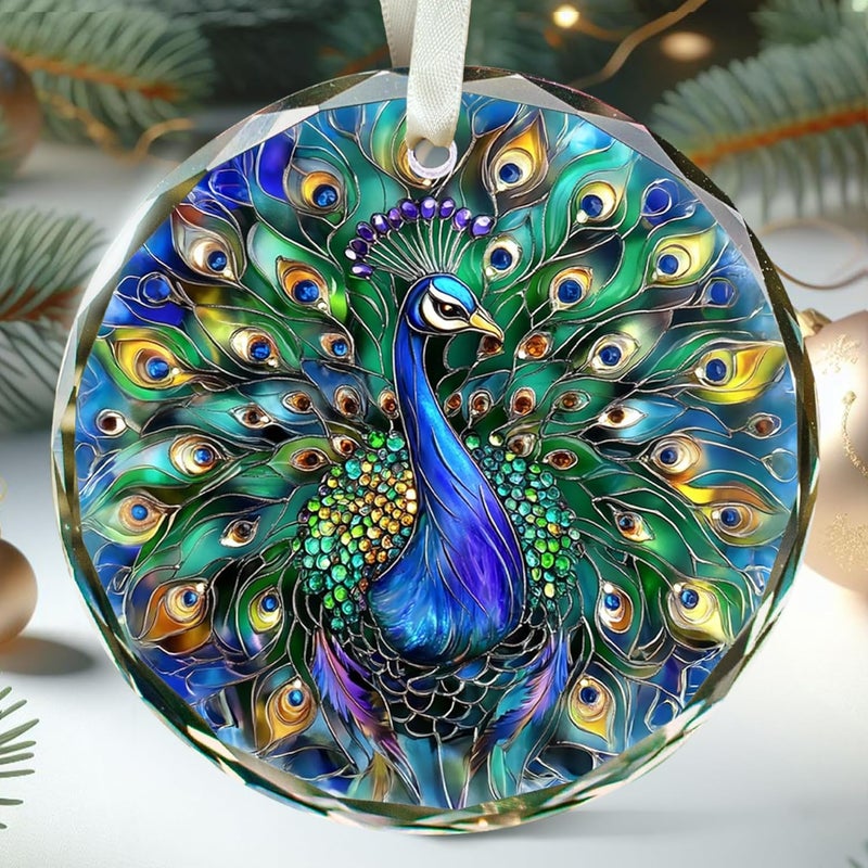 TEEBIM Peacock Ornament - Peacock Gifts for Women Men, Gifts for Peacocks Lovers - Peacocks Christmas Ornaments 2025 - Glass Hanging Christmas Ornaments for Tree 2025 - Image 1